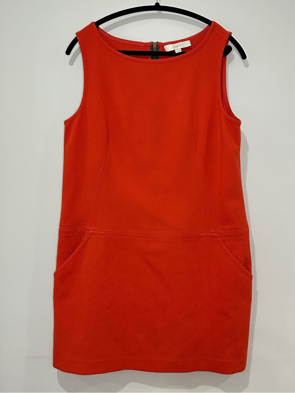 LOFT Burnt Orange Exposed Zipper Jumper Shift Dress with Pockets Size 12